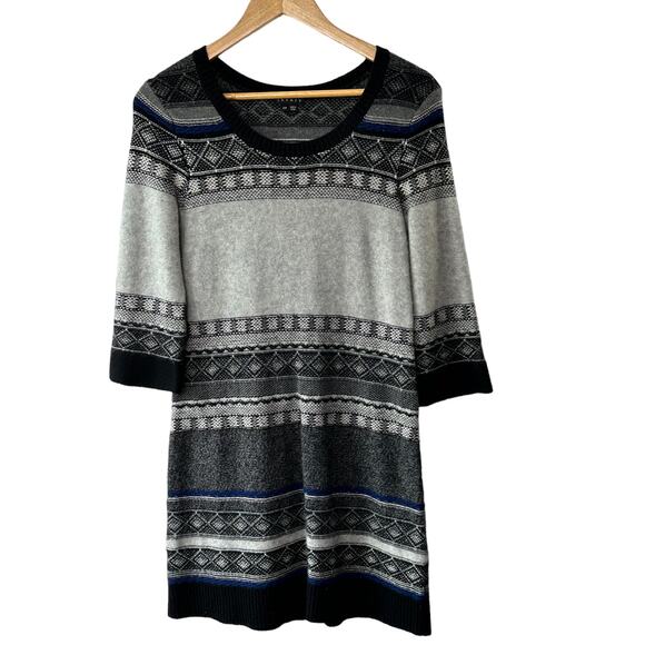 Theory Black & Gray Long Sleeve Round Neck 100% Cashmere Dress Women's Small - Picture 1 of 8